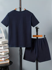 Boys Casual BOYS Graphic Print T shirt&Shorts Set Summer Kids Clothing