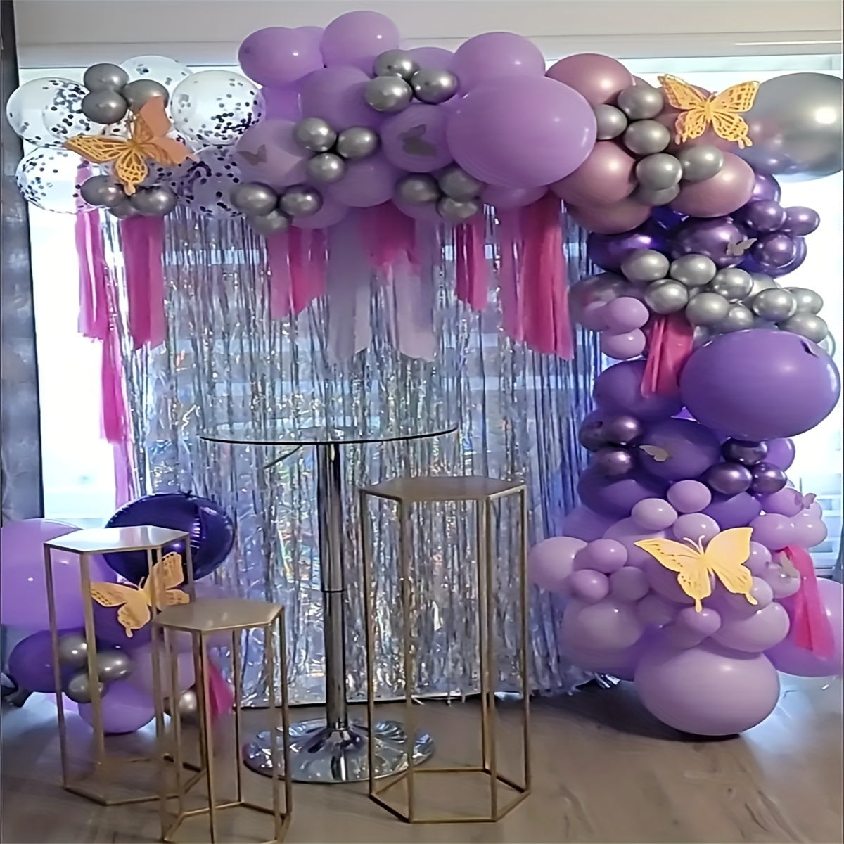 145Pcs Purple Balloons Garland Arch Kit Butterfly Baby Shower Decorations Girl