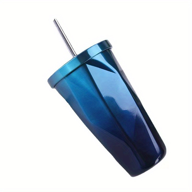 500ml Gradient Straw Water Cup Stainless Steel Bottle Outdoor Sports Fitness