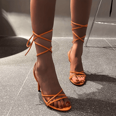 Stiletto Heeled Shoes Open Toe Lace Up Heels Summer Pumps