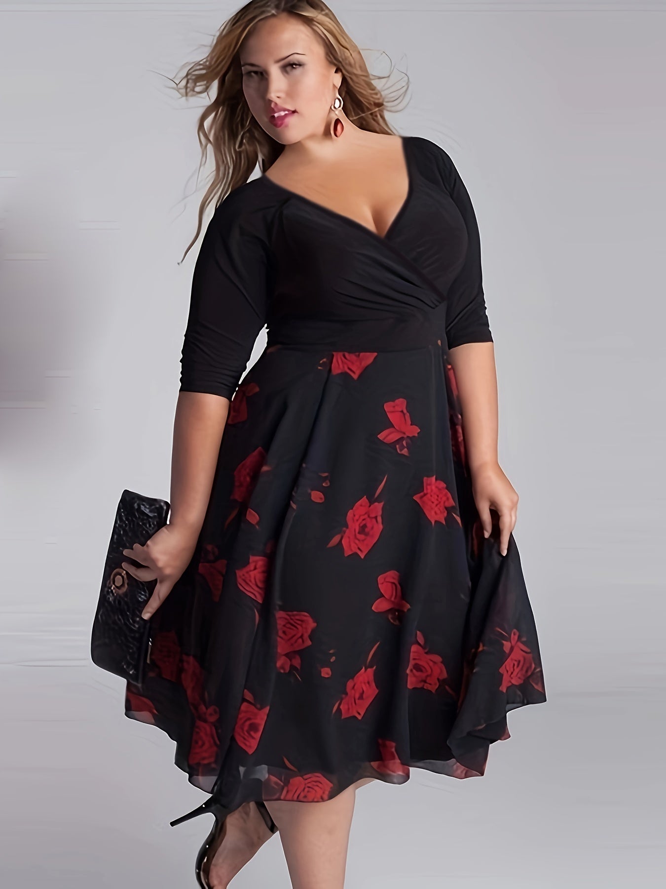 Floral Print Half Sleeve Mesh Dress