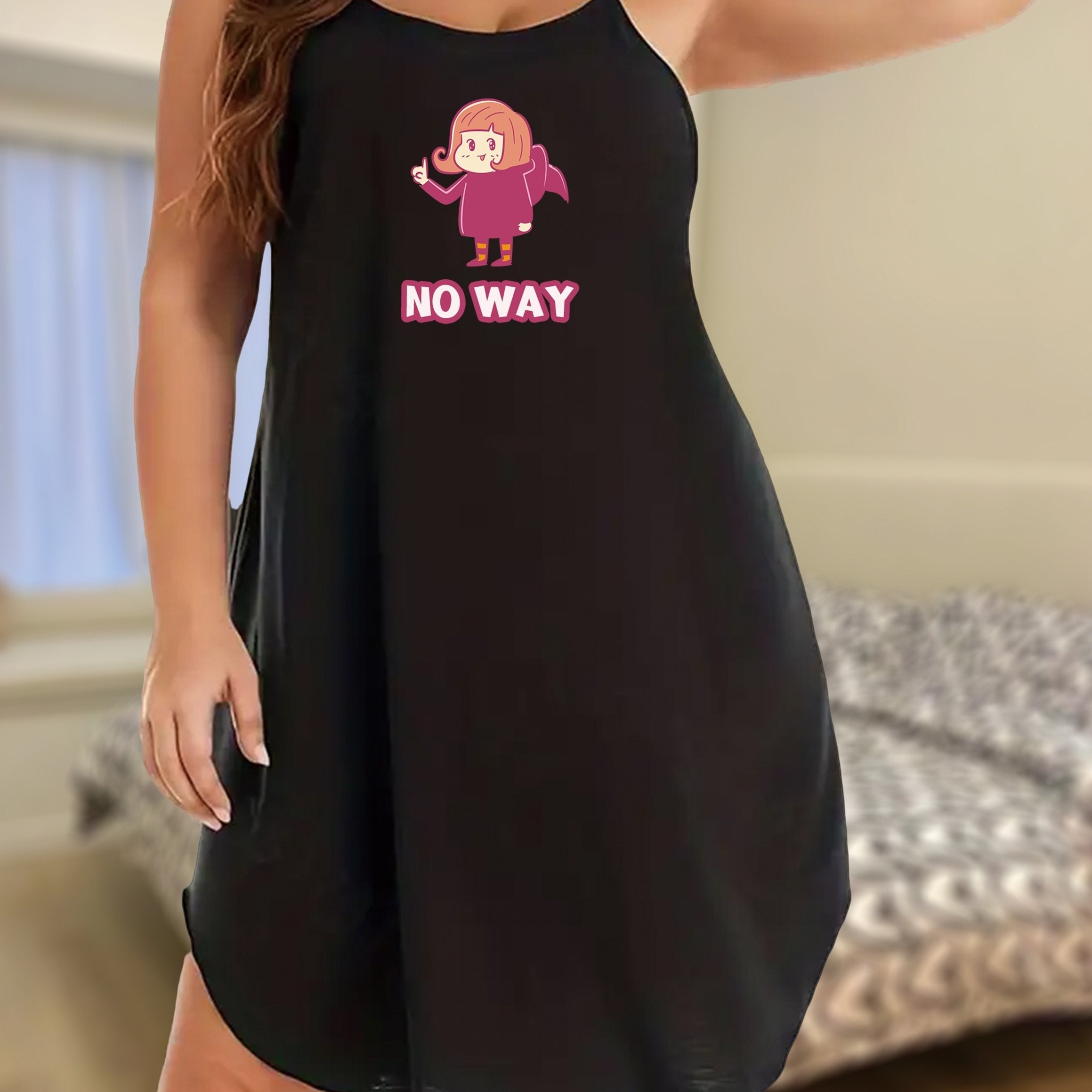Nightdress Women's Plus Cartoon Print Round Neck Cami Sleep Dress
