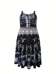 Women's Plus Skull & Floral Print V Neck Stretch Cam