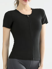 Short Sleeve Sweat Absorbing Workout T Shirt with Zipper Front