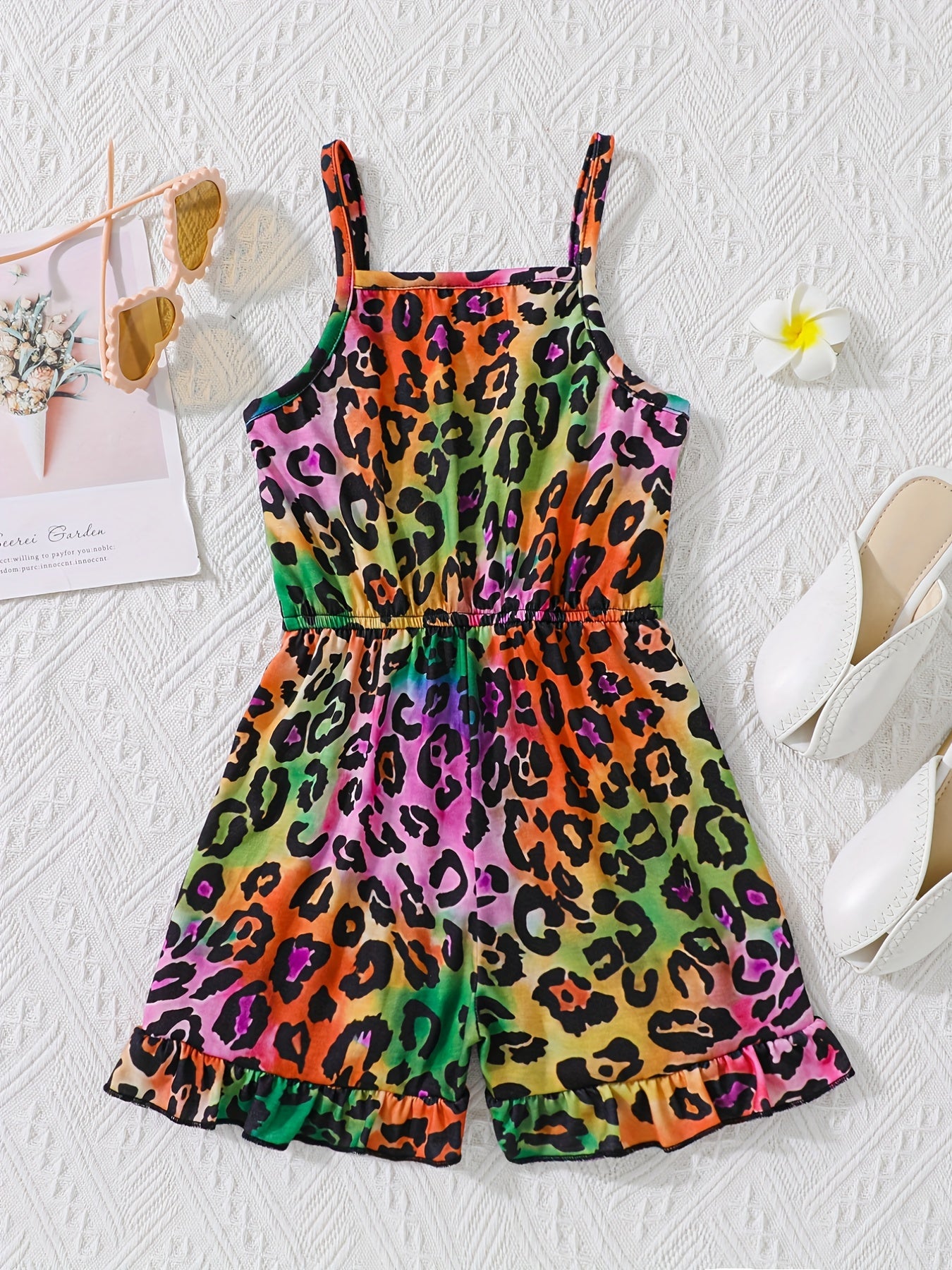 Girls Leopard Print Cami Romper Jumpsuit for Summer