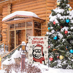 Christmas Garden Flag Husky Dog Xmas Winter Decoration Burlap Double Sided
