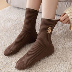 6 Pairs Women's Teddy Bear Mid Tube Socks