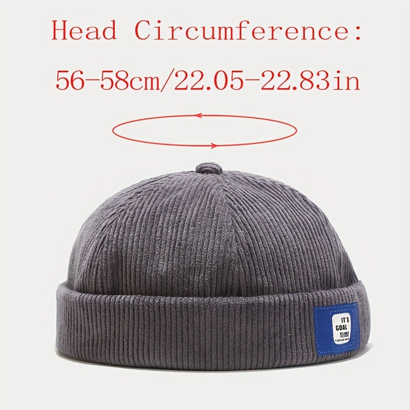 Unisex Corduroy No Brim Beanie Hat With Label Letter Style