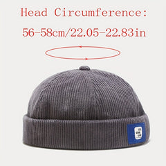 Unisex Corduroy No Brim Beanie Hat With Label Letter Style