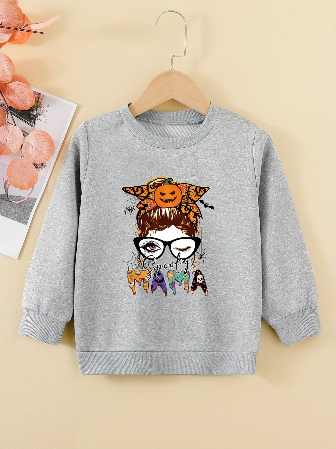Halloween Portrait Graphic Sweatshirt For Girls Round Neck Comfy Fit
