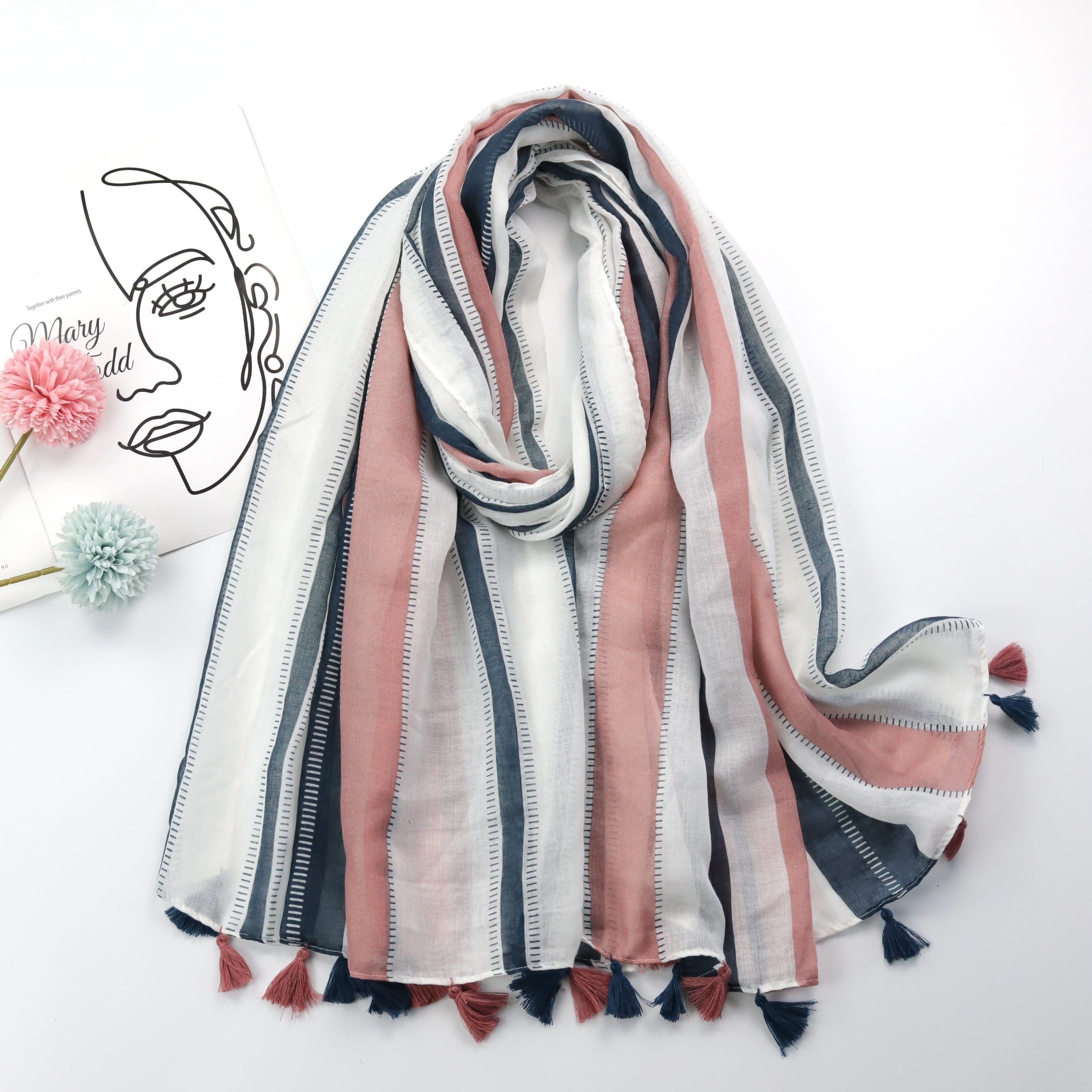 Geometric Pattern Print Tassel Scarf Classic Boho Striped Shawl