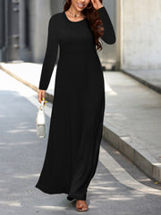 Maxi Dress Solid Long Sleeve High Stretch