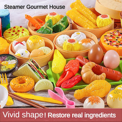 Kids Kitchen Toy Set Snacks, Steamed Buns, Breakfast, Hamburger, Fruit, Pizza