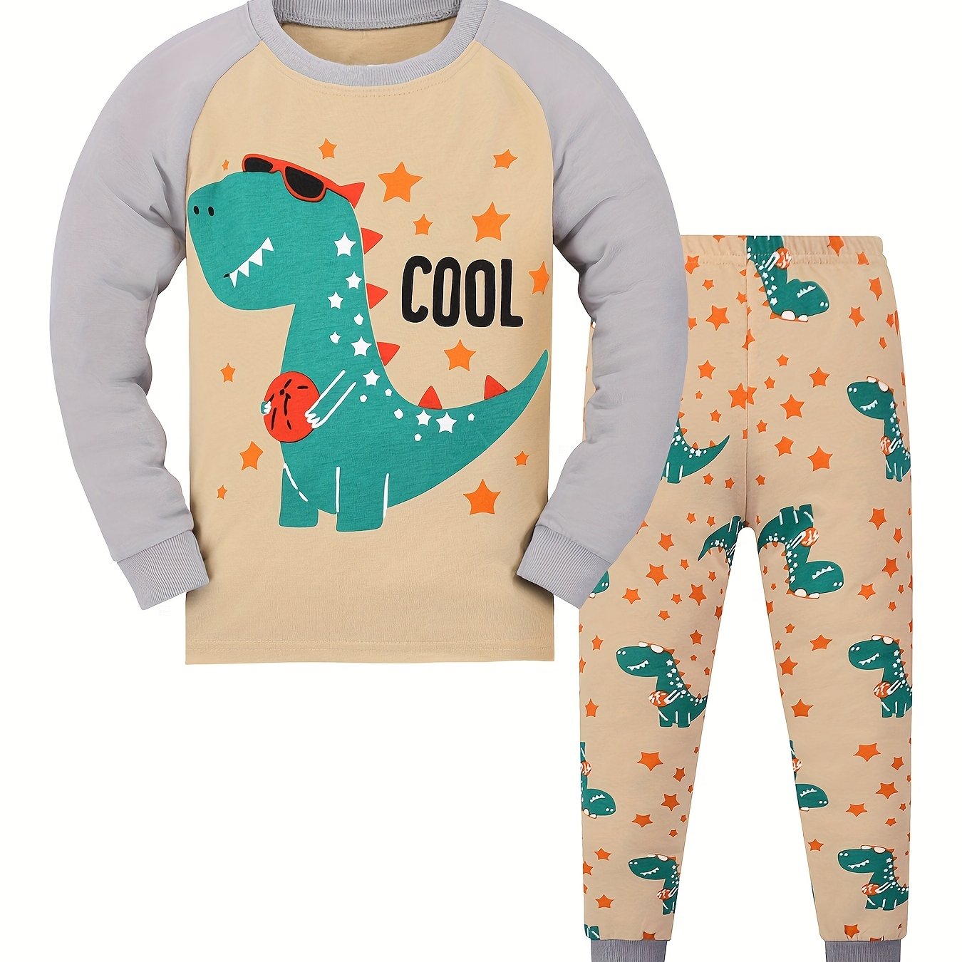 Kid's 2pcs Dino Print Pajama Set Top & Pants