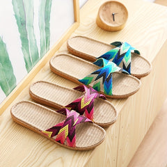 Women's Cross Strap Linen Slide Sandals