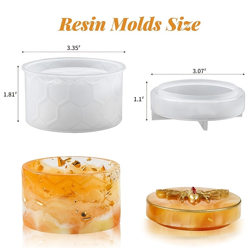 Honeycomb Bee Pattern Jars Silicone Molds With Lid Resin Jar Molds