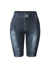 High Waist Denim Print Leggings for Women