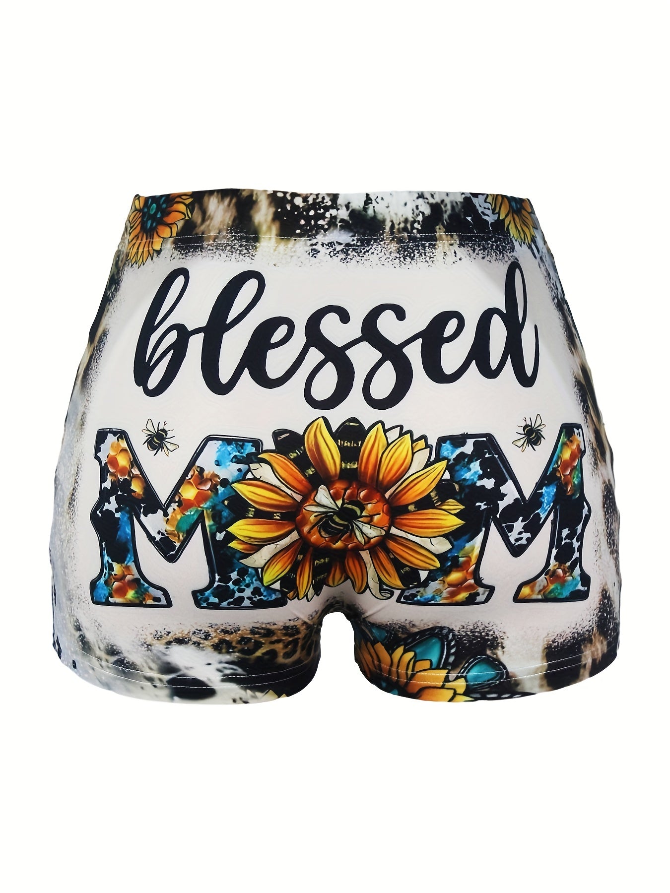 Letter & Leopard Print Skinny Shorts