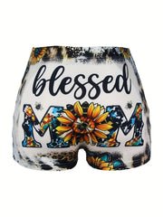 Letter & Leopard Print Skinny Shorts