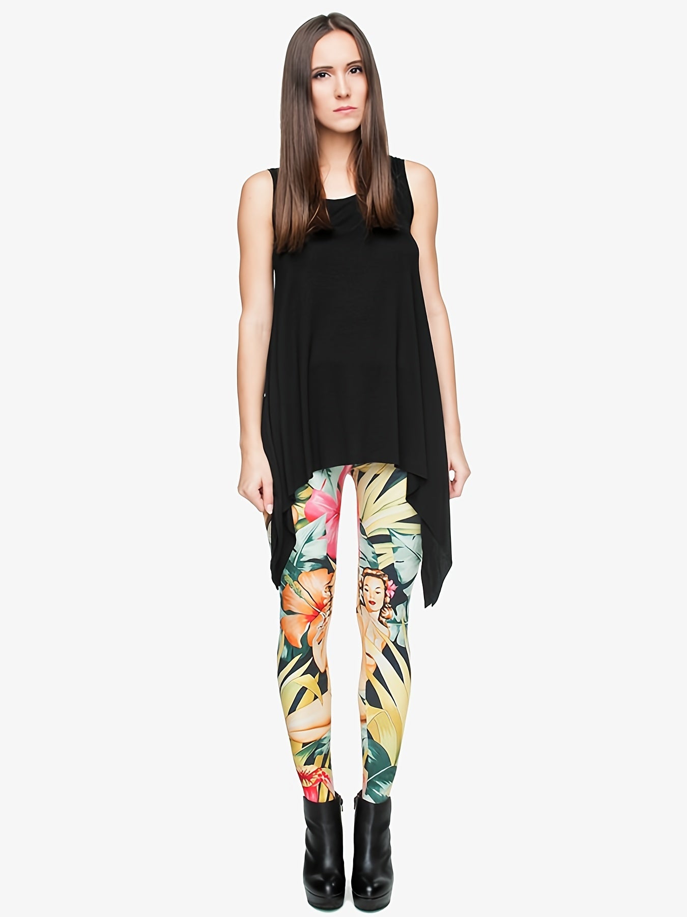 Floral Print High Waist Skinny Leggings Bohemian Stretchy Long Length