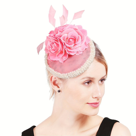 Vintage Rose Fascinator with Faux Pearl Lace Trim Toggle Closure