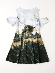 Girls 3D Kitty Cold Shoulder Dress - Summer Party Clothes