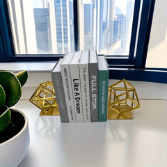 Square Metal Geometric Bookends for Modern Home and Office Decor