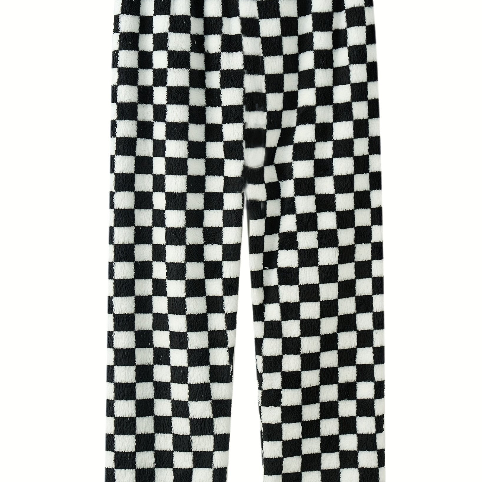Women's Plus Checkered Print Flannel Warm Home Wear Pants