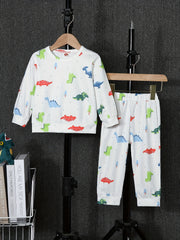 2pcs Dino Graphic Print Pullover & Pants Set for Baby Boys & Girls