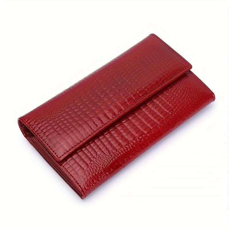 Crocodile Pattern Bifold Wallet for Women | Magnetic Closure | Large Capacity