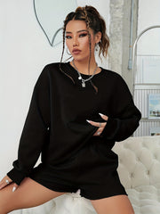 Casual Two piece Set Crew Neck Long Sleeve Tops & Summer Shorts