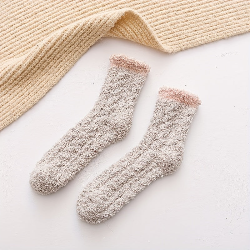 Colorblock Fuzzy Socks Warm Mid Tube Socks Women's Stockings