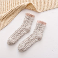Colorblock Fuzzy Socks Warm Mid Tube Socks Women's Stockings