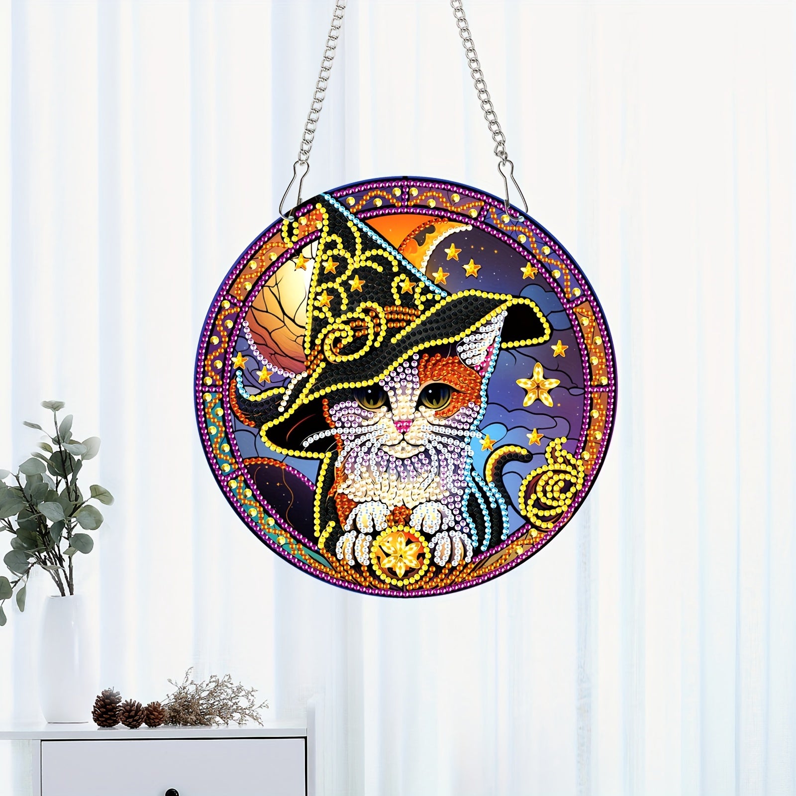 Cat Pattern Artificial Diamond Painting Kit DIY 5D Diamond Art Pendant