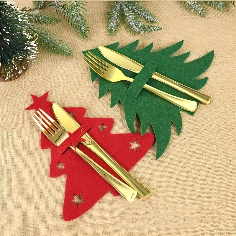 12pcs Felt Christmas Tableware Holder Xmas Tree Snowflake Fork Spoon Organizer