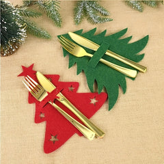 12pcs Felt Christmas Tableware Holder Xmas Tree Snowflake Fork Spoon Organizer