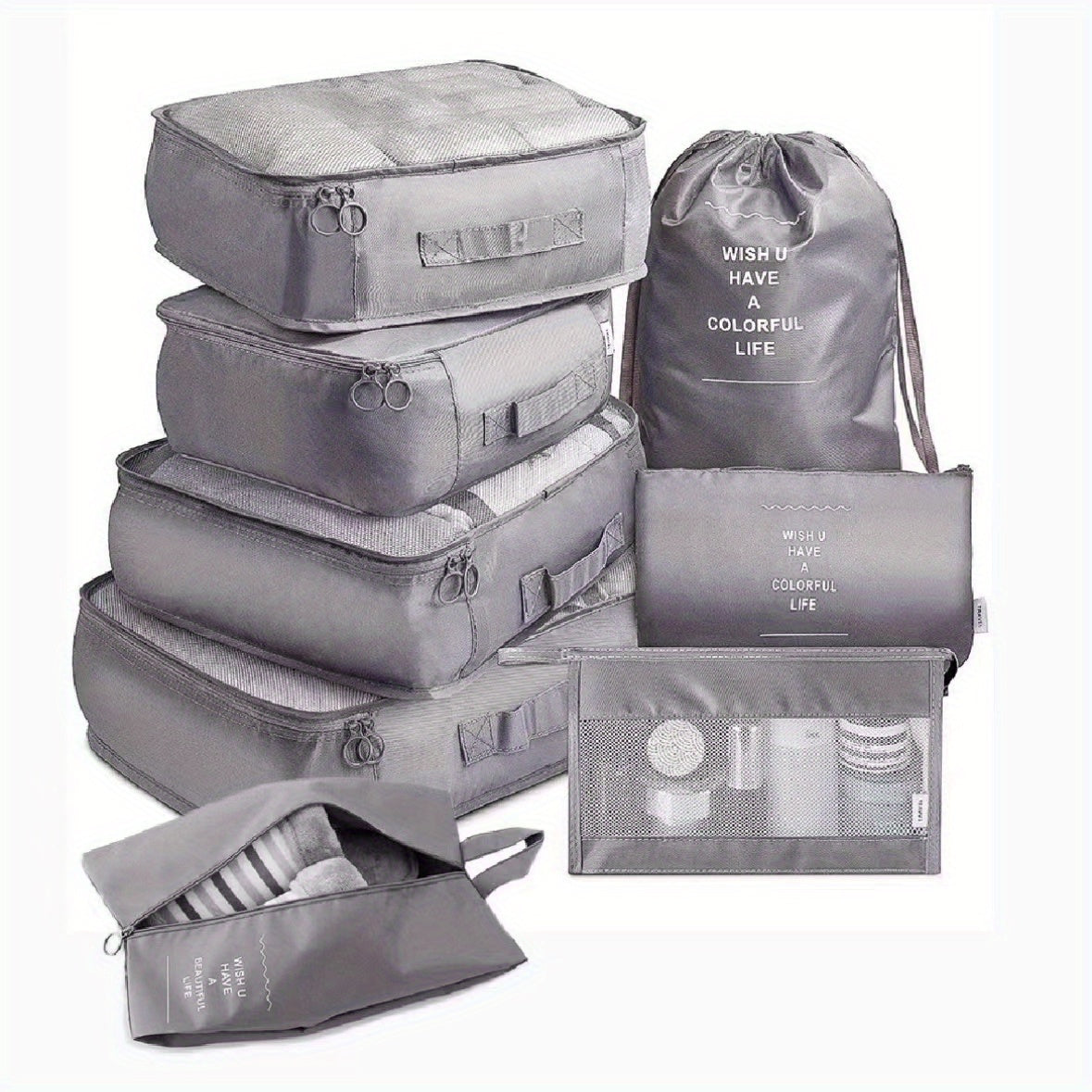 8-Piece Travel Cubes Set Lightweight Luggage Storage with Shoe Bag