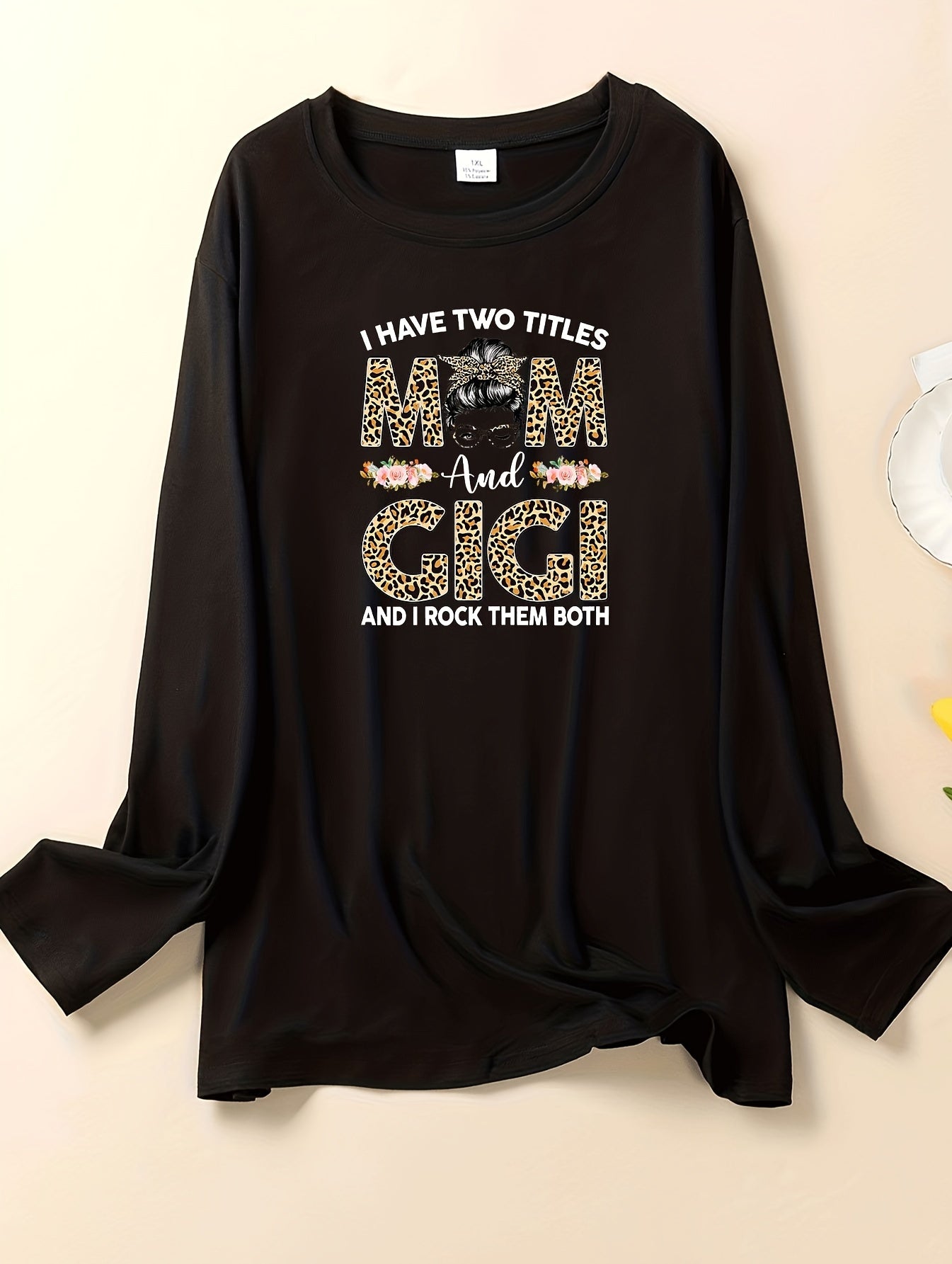 Cartoon Figure & Leopard Letter Print Tee