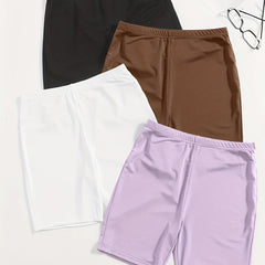 4 Pack Plus Size Basic Lounge Shorts Set Women's Plus Solid Elastic Waist