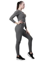 2pc Honeycomb Long Sleeve Yoga Set & High Waist Gym Leggings