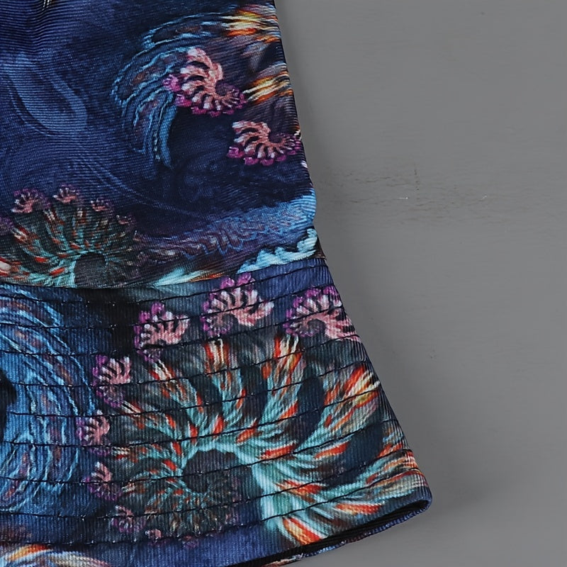 Casual Reversible Bucket Hat Vintage Swirl Feather Florets Print Fisherman Cap