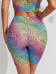 Leopard Print Yoga Shorts High Waist with Pocket