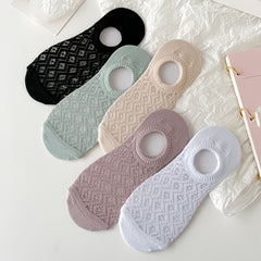 5 Pairs Argyle Mesh Boat Socks Non Slip Ankle Socks Women's Stockings