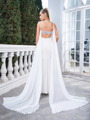 Minimalist Spaghetti Straps Wedding Dress Maxi Dress With Overskirt