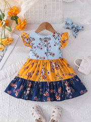 Flutter Sleeve Floral Dress Kids Baby Girls Summer Dress Up