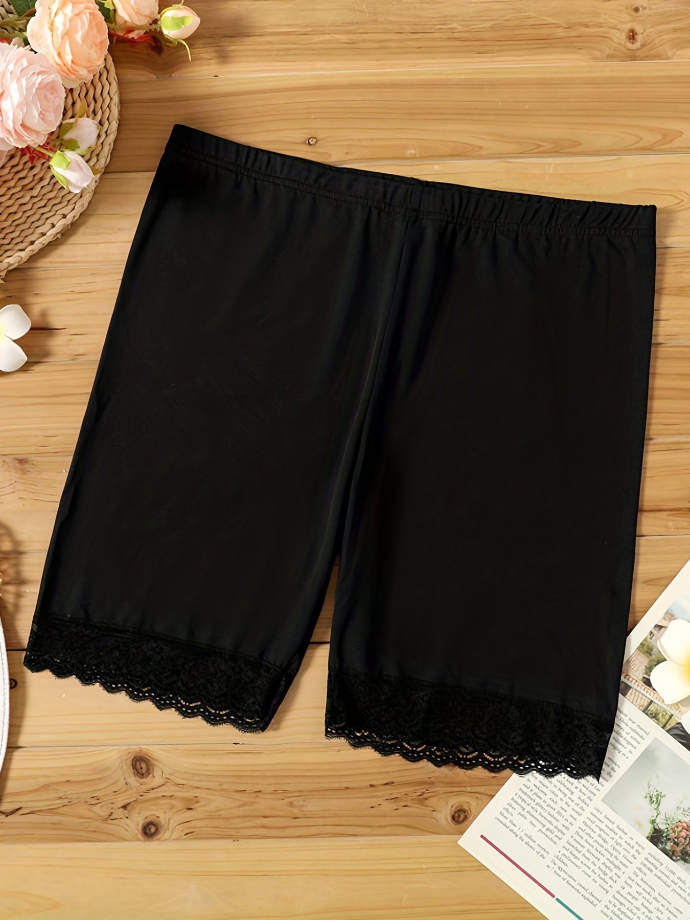 Casual Leggings Women's Plus Lace Trim High Stretch Shorts