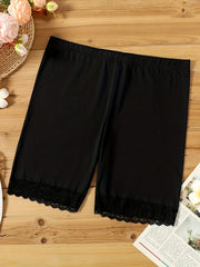 Casual Leggings Women's Plus Lace Trim High Stretch Shorts