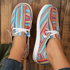 Striped Canvas Casual Shoes Lightweight Sneakers Lace Up Loafers