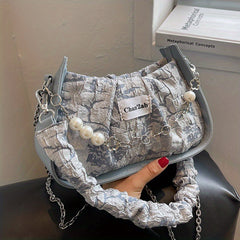 Flower Jacquard Shoulder Bag Chain Crossbody Bag Ruched Underarm Purse