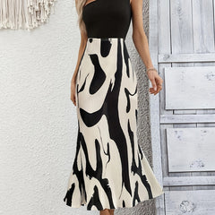 Abstract Print High Waist Bodycon Skirt for Spring